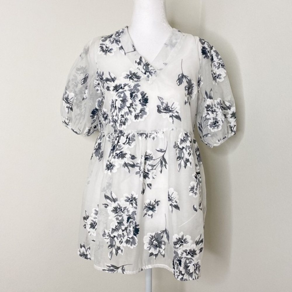 Floral puffy sleeves mini slip on baby doll dress